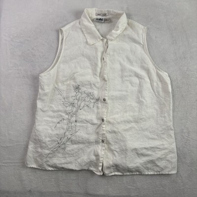 VTG Irishlinen Edward Woman White Button Up Sleeveless Linen Blouse Women's 1X