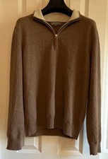 Neiman Marcus Brown Merino Wool Cashmere blend 1/4 Zip Mock Neck Sweater Medium