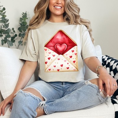 Liebe Herz Umschlag Damen Ring-Spun T-Shirt Valentinstag Romantik Geschenk für Sie