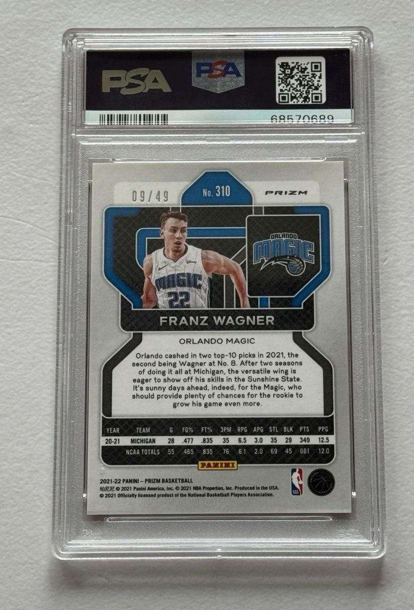 2021-22 Panini Prizm Franz Wagner Rookie /49 Orange RC #310 PSA 10 view 4