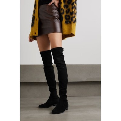 Stuart Weitzman Lowland Black Suede Over-The-Knee Flat Tie Back Boots Size US 7
