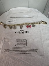 NWT COACH Chain Bag Charm Crystal Motif Bow Cherry Flower Silver Multi CCX42