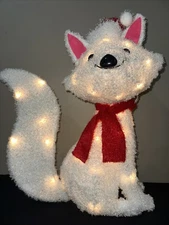 VTG WINTER WONDER LANE TINSEL SNOW ARTIC FOX 3D CHRISTMAS SCULPTURE WHITE LIGHTS