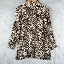 Chico's Leopard Print Blouse Womens S Button Front Stretch Hidden Button Pockets