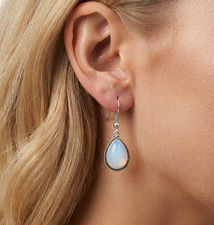 925 Silver Plated Milky Opalite Pear Shape Hook Earring