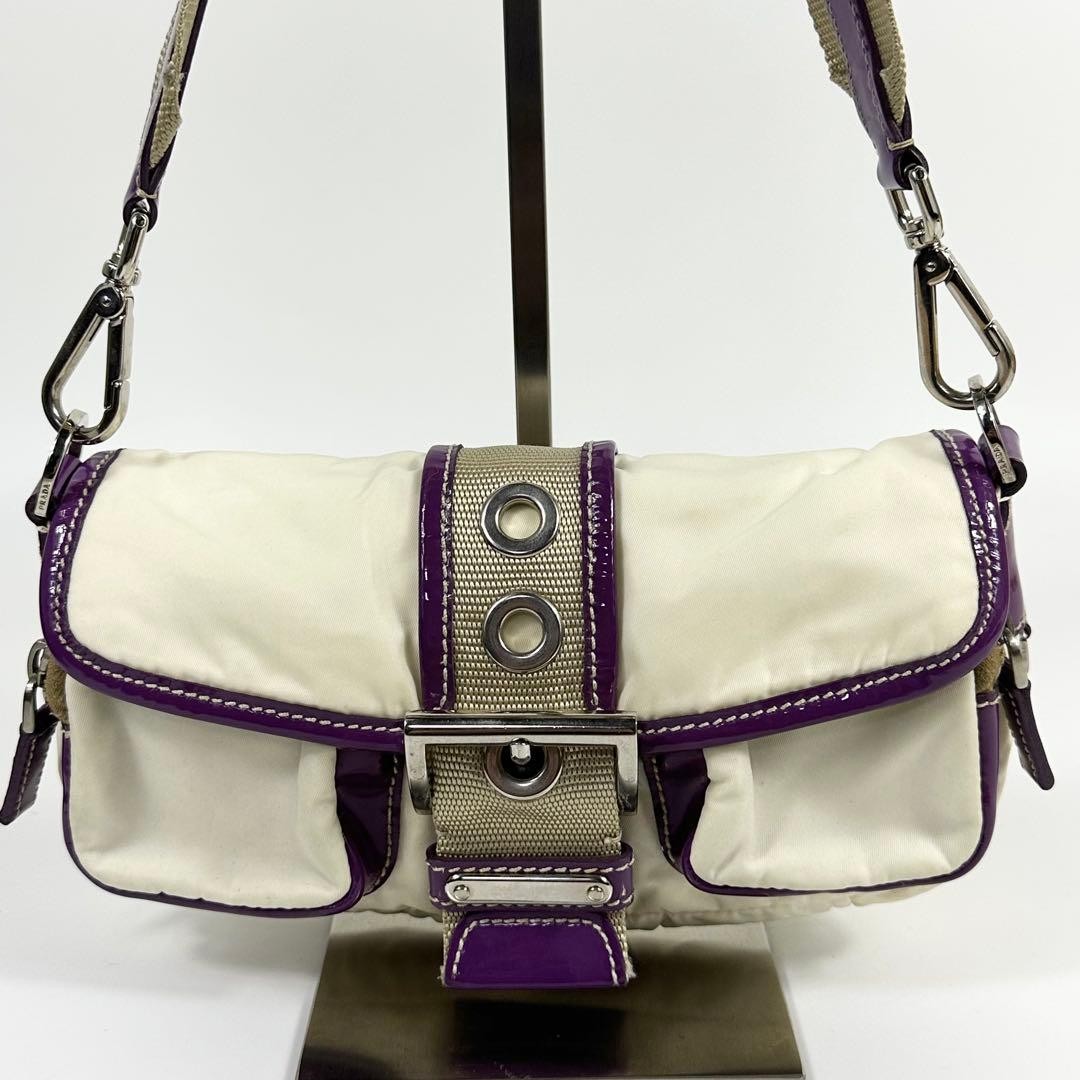 PRADA Mini One Shoulder Bag Nylon Patent White Purple y2k 00s thumbnail 2