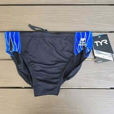 TYR Boy's Men's Durafast Elite Phoenix Black/blue Racer Brief SZ 28 New