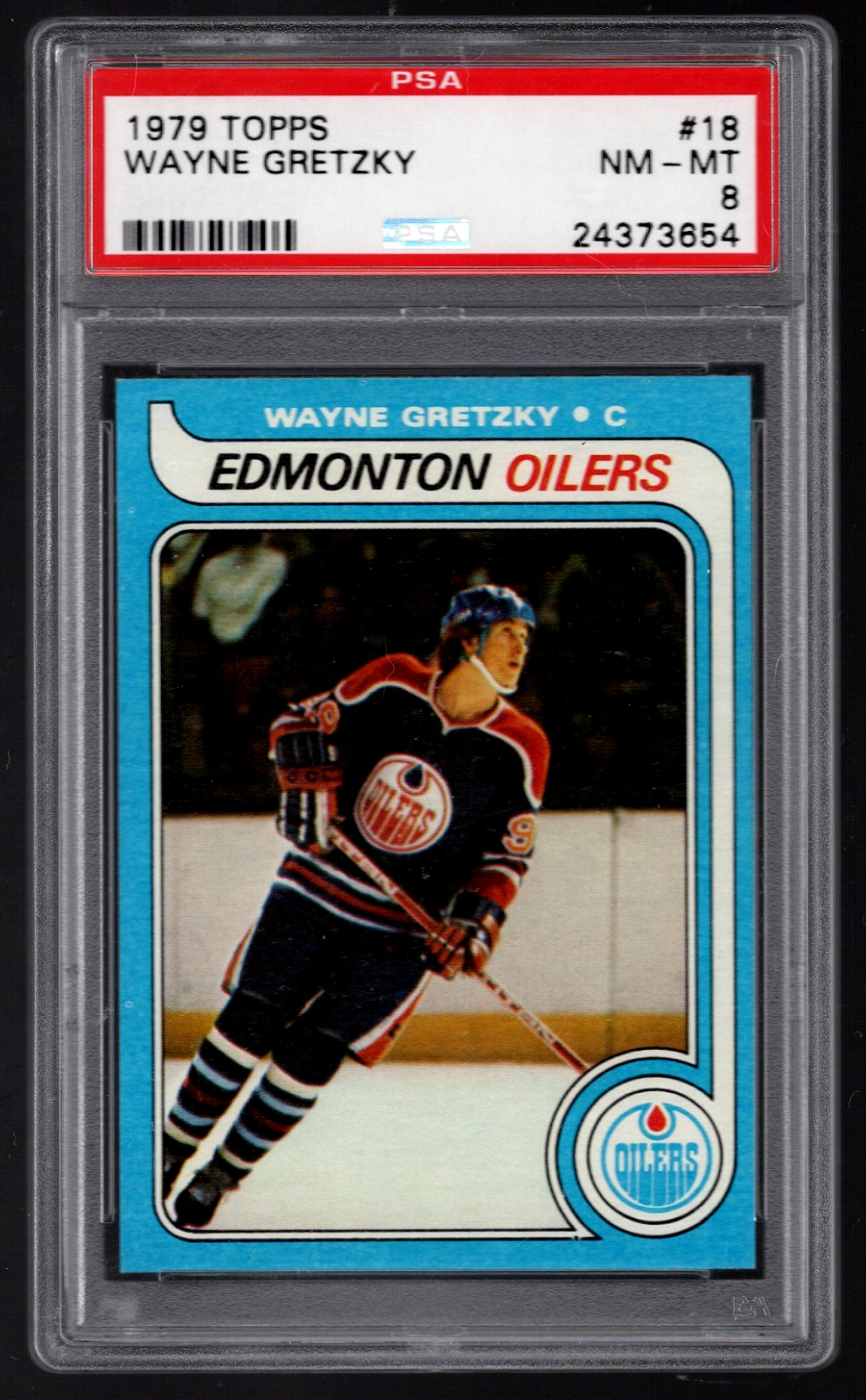 WAYNE GRETZKY 1979 TOPPS HOCKEY ROOKIE CARD #18 PSA 8 NM-MT 1979-80 OILERS HOF