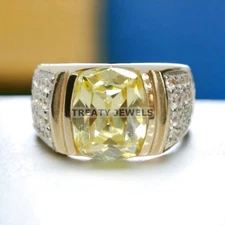 Citrine Cushion Cut Gemstone With 925 Sterling Silver Ring For Men's #443 #