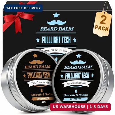 Beard Balm,2 Oz Sandalwood & 2 Oz Unscented Balm -Coconut & Argan & Jojoba Oils,