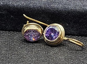 GORGEOUS Designer Amethyst?, Sterling, and 14kt Yellow Gold Dangle Earrings! 
