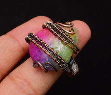 Solar Quartz Gemstone Copper Wire Wrapped Handmade Jewelry Ring Size 10