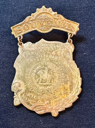 Vintage Confederate Veterans Reunion Davis Cor. Stone Laying 1896 Souvenir Badge