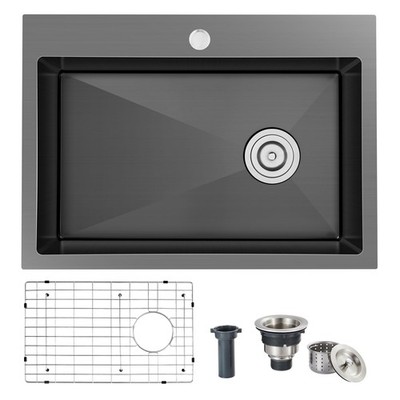 22x18x9 Inch Drop in Kitchen Sink, Handmade 304 Black Stainless Steel Sink, C...