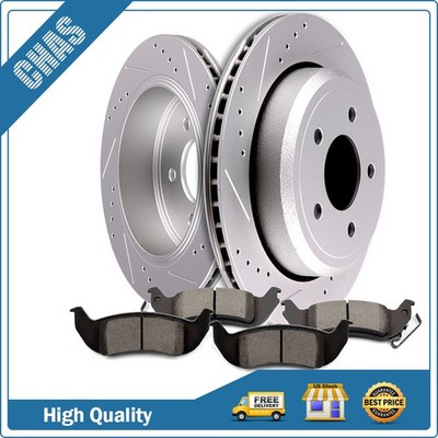 Rear Drilled & Slotted Brake Rotors + Brake Pads Fits 2011 Ford Crown Victoria