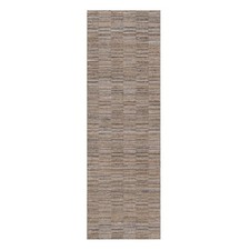2'7"x8' Beaver Brown Hand Loomed Modern Grid Pattern Polyester Runner Rug 92174