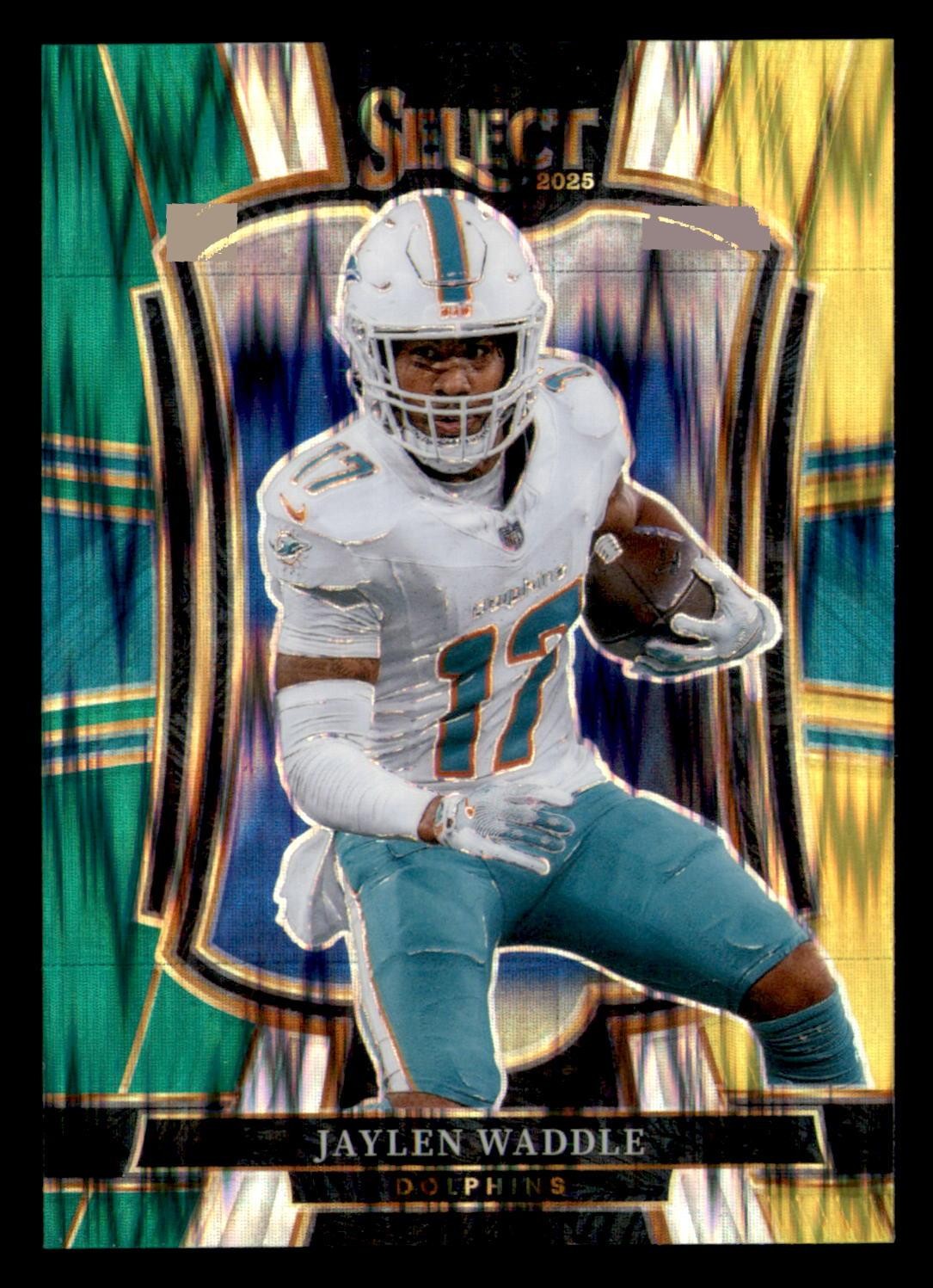 2025 Panini Select #182 Jaylen Waddle Green and Yellow Prizm Shock