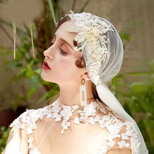 Long Vintage Juliet Cap Wedding Bridal Veils Cathedral Champagne Applique Beaded