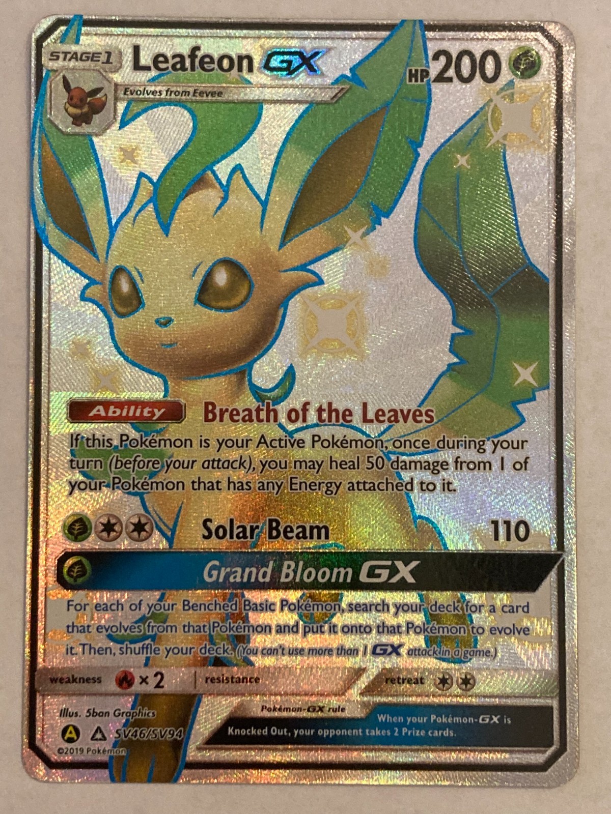 Pokemon TCG Leafeon GX Shiny Vault Holo - Hidden Fates - SV46/SV94 - NM/LP