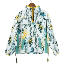 OUTDOOR AFRO x REI 1/4 Zip Fleece Jacket Mens Small Aqua Ribbon Print U537
