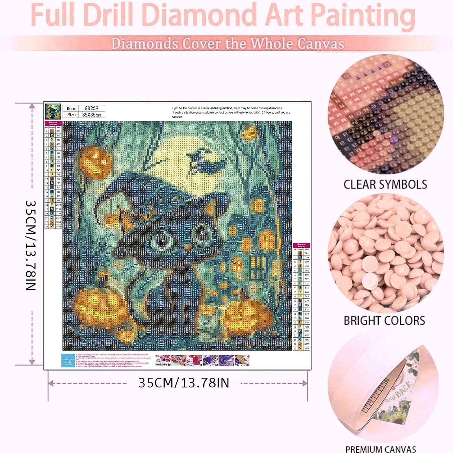 Black Cat Diamond Art Kits for Adults-Halloween 5D Diamond Painting Kits for Adu