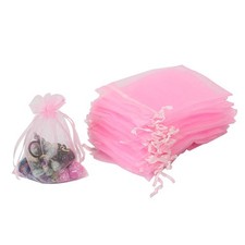 100pcs Pink Organza Bags, Drawstring Gift Bags, Wedding Party Favors, 4x6 Inches