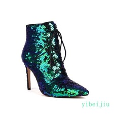 Women's High Heel Ankle Boots Sequins OL Bling Performance Stage Shoes Plus Size
