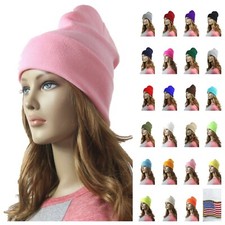 Men Women Plain Beanie Cap Knit Warm Winter Ear Warm Hat Ski Slouchy Cuff Unisex