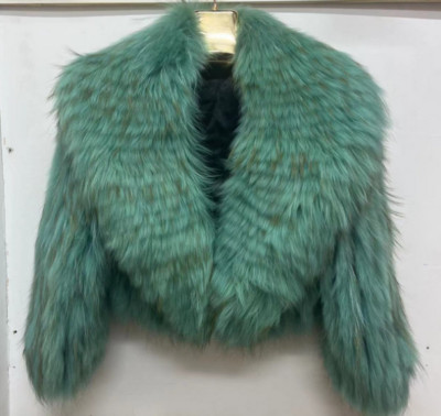 Women's Real Raccoon Fur Jackets Weave Short Coat Big Lapel collar Outwear Parka