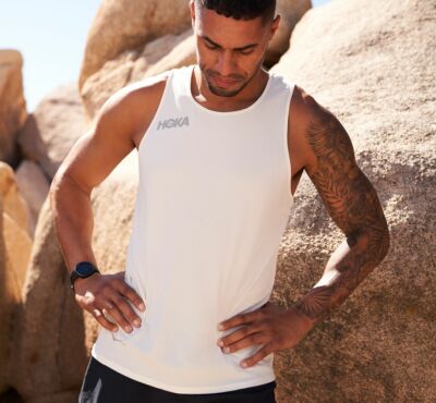 Hoka One One Mens Active Running Singlet Tank Top White Size Hoka One One Mens Active Running Singlet Tank Top White Size