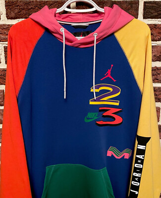 NICE! Nike AIR JORDAN Multi Color HOODIE Sweatshirt Men L 90s