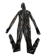 Transparent black latex catsuit with black gloves only open nose hole 0.4mm