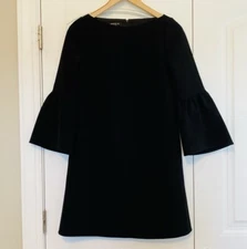 Lafayette 148 New York Cotton Bell Sleeve Boatneck Size 2 Black Dress EUC