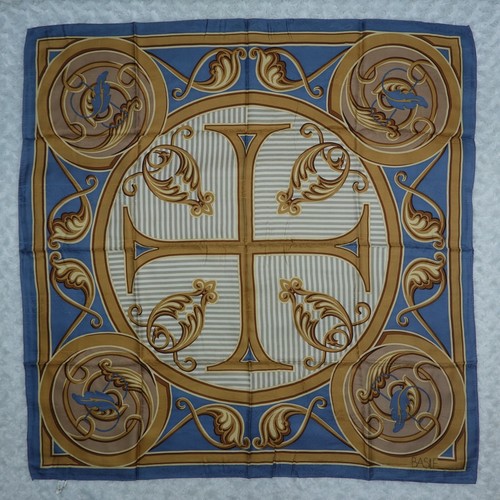 BASILE Blue Jacquard Silk Scarf Scarves 33.5" X 34.5" O997