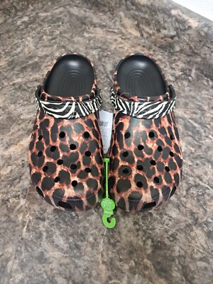 New Crocs Classic Multi Animal Remix Print Leopard Zebra Strap Mens 12 Clog 