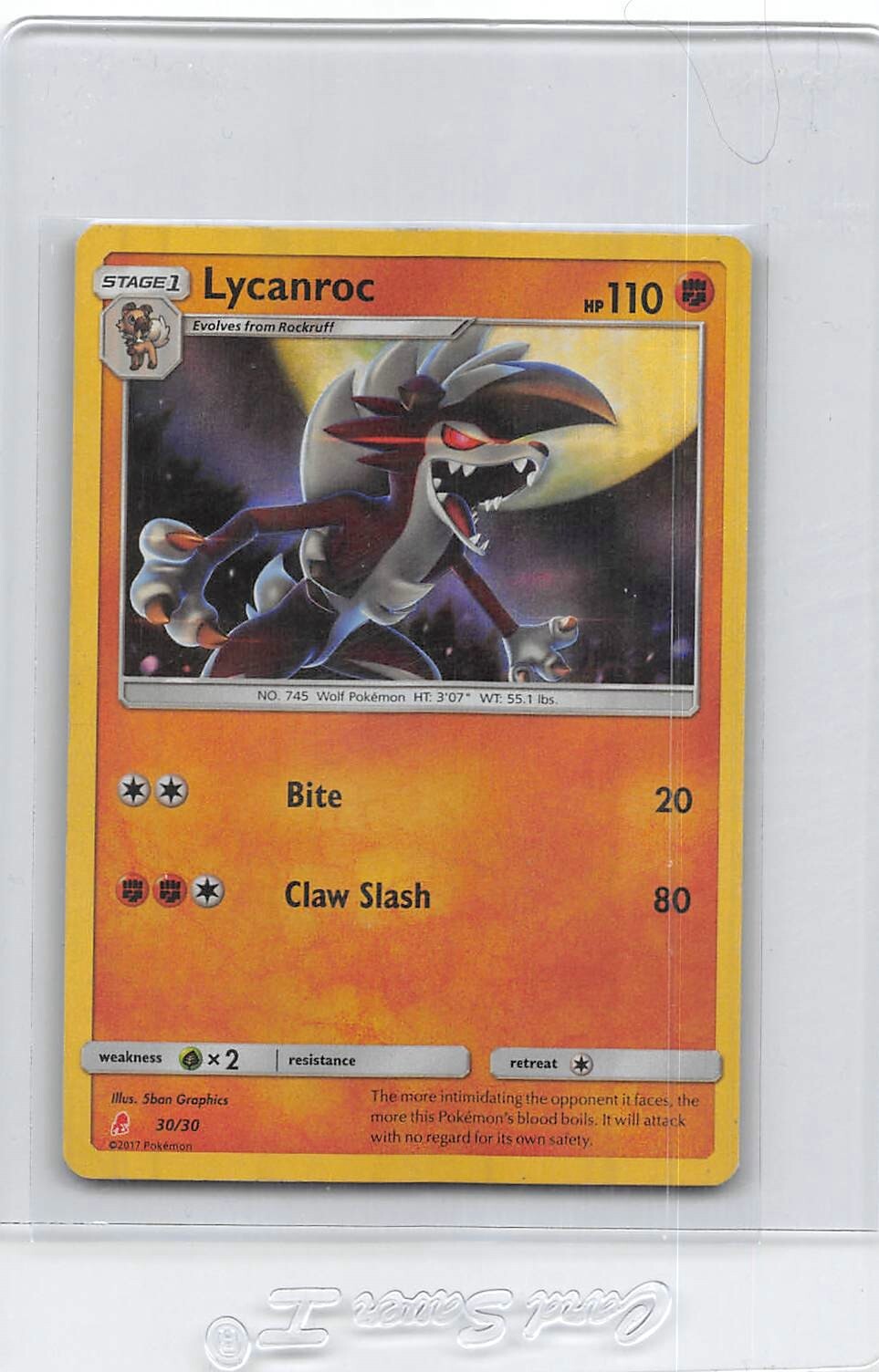 Lycanroc 30/30 - Holo Rare - 2107 Trainer Kit - POKEMON CARD - LP/MP