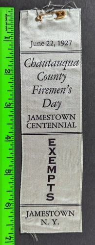 Vintage 1927 Chautauqua Country Firemen's Day Jamestown NY Centennial Ribbon