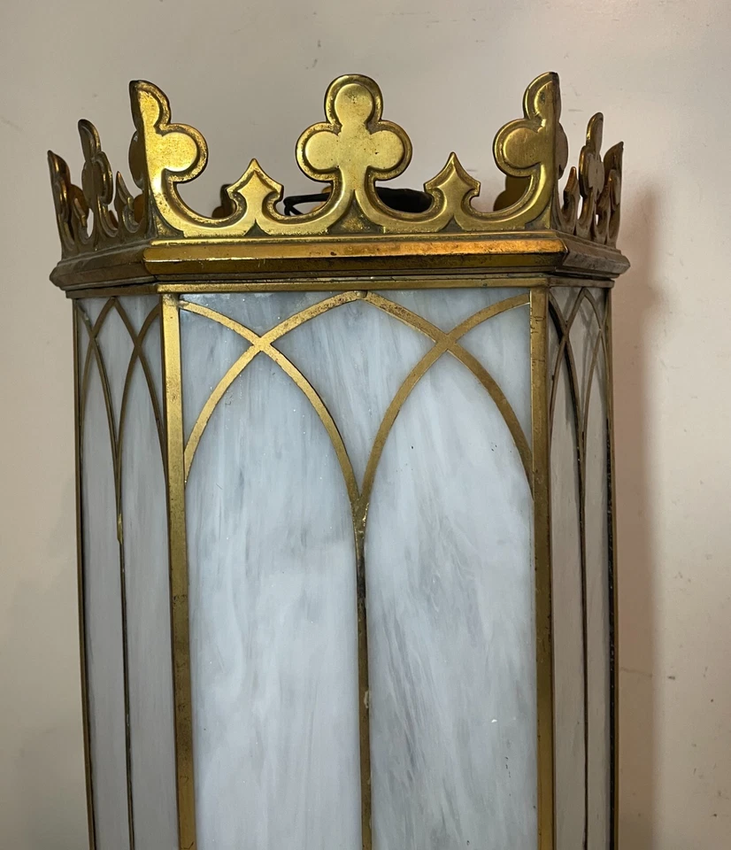 GRAN araña colgante gótica iglesia vitral bronce dorado ornamentado antiguo  Foto 3 de 4