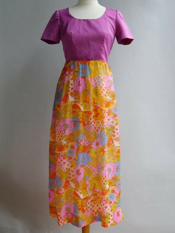 VTG 60s 70s Dress Psychedelic Mod Flower Power Hi… - image 4