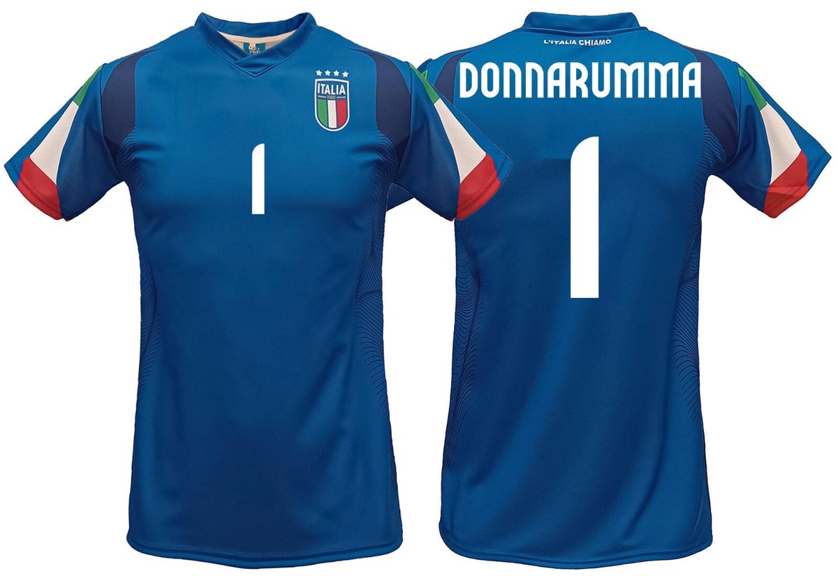 Generico Maglia Italia Blu o Bianca Personalizzata Donnarumma 1 creata utilizzando Maglia Calcio Replica Autorizzata 2024 Taglie da Bambino Ragazzo (IT, età, 2 Anni, Regular, Blu