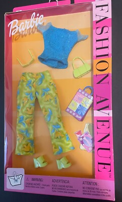 Barbie Fashion Avenue Blue Sparkle Top Floral Pants 2002 #56866 Vintage Box