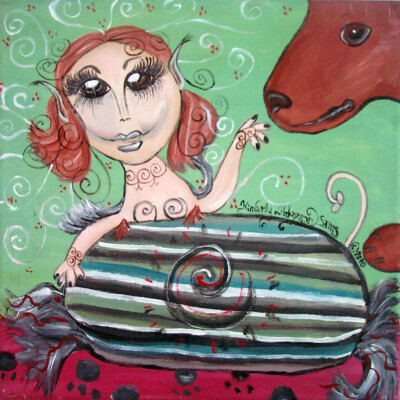 DOG DISCOVERS FAERY Faeries Fae Big Eye Fantasy Goth Wall Art Print 8 x 10 KSAMS