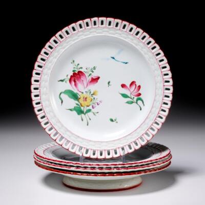 KG Luneville French Faience Pierced Floral Plates and Compote 4 PC
