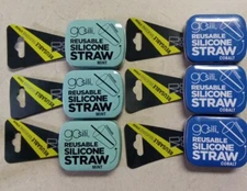 6 Gosili Reusable Silicone Straw COBALT & MINT Travel Size Compact Tin Bundle