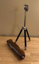 Vintage Telesar Telescoping Camera Travel Tripod w/ Original Leather Case Read 