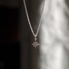 Sterling Silver North Star Necklace - 925 Small Eight Pointed Tiny Mini Charm