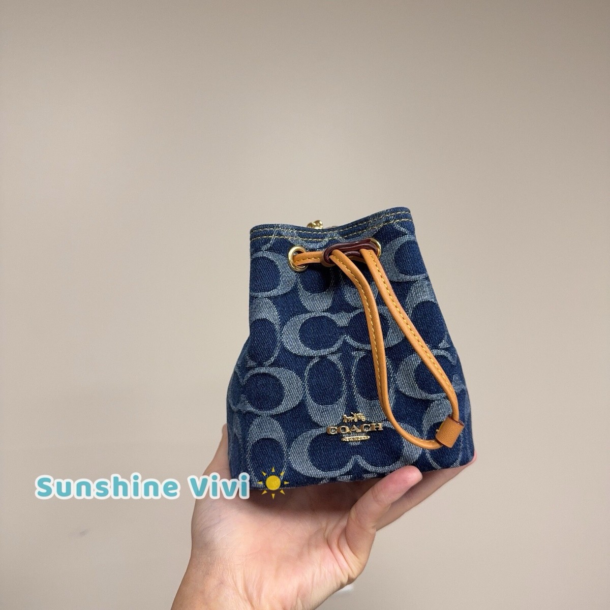 NEW Limited Coach Drawstring Wristlet In Signature Denim CZ031 | eBay