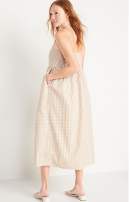 NEW Old Navy Tan White Gingham Cotton Poplin V Neck Maxi Cami Dress XS Tall  | eBay