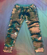 ROSA BLOOM Indus Sequin Rave Leggings Chameleon Festival Blue Pink Sz M/L Dance