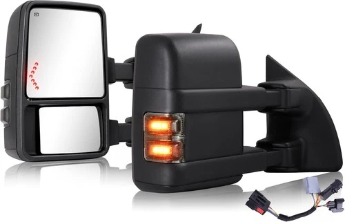 Towing Mirrors Compatible with 1999-2016 F250 F350 Arrow Light, Unpainted 